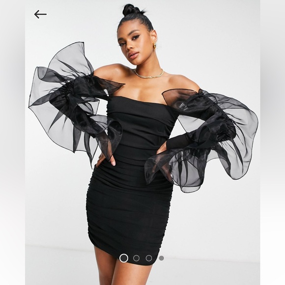 ASOS LUXE Off Shoulder Organza Ruffle Sleeve Bodycon Mini Dress (NWT) - Size 0 - Picture 1 of 4